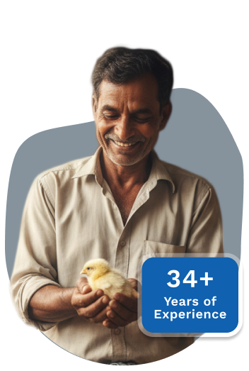 Farmer holding chick
